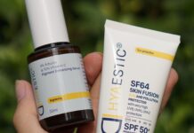 Routine sáng phục hồi da thâm mụn với serum Vitamin C và kem chống nắng DNA Repair