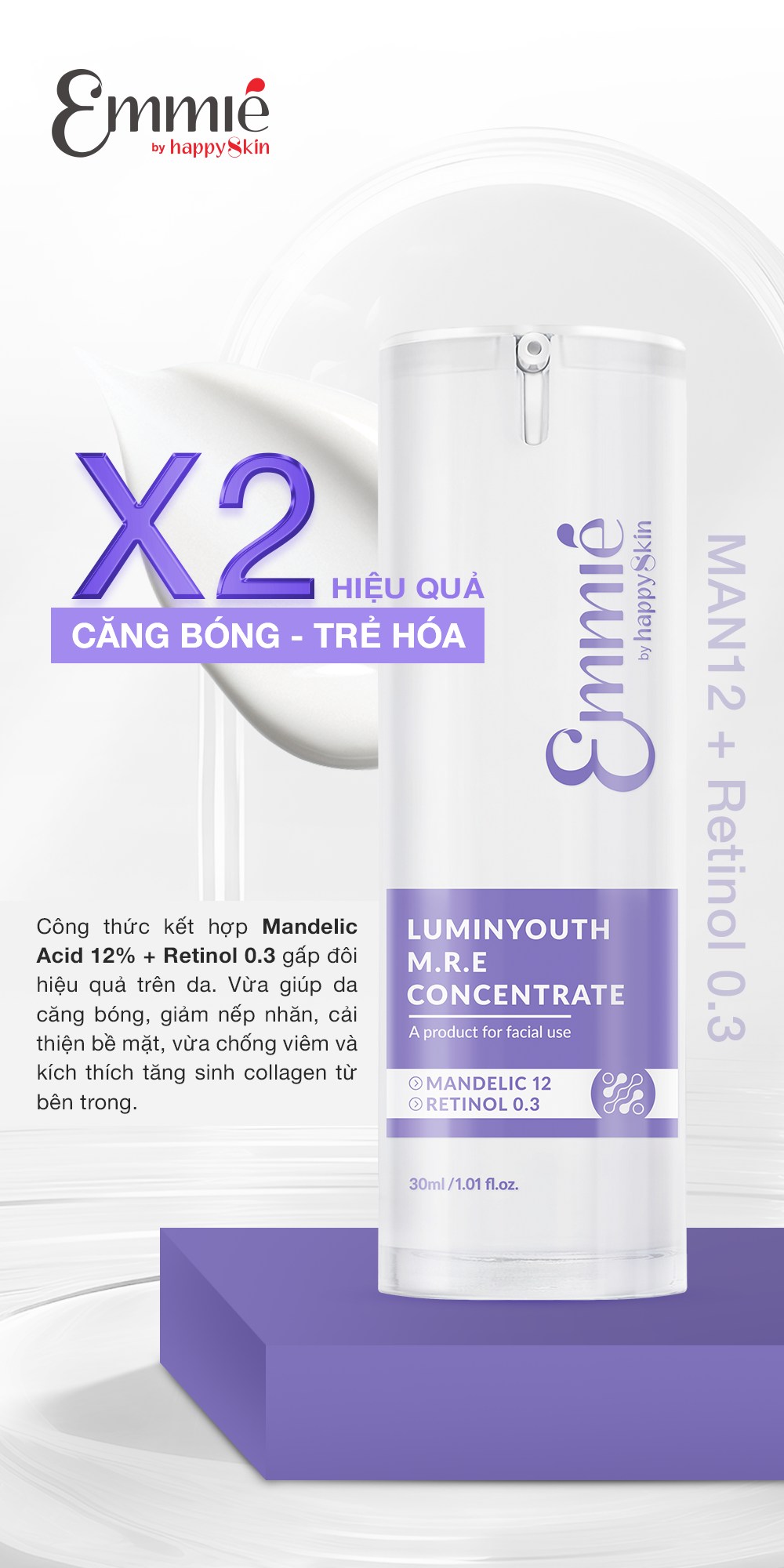 Tinh chất trẻ hóa da đỉnh cao Emmié LuminYouth M.R.E Concentrate không gây bong tróc